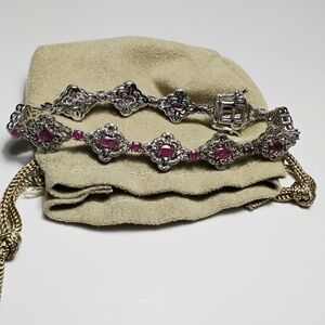 DK 925 Silver Ruby and Marcasite Bracelet 7"